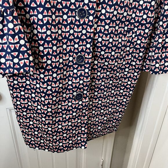 Eden Court Navy Cream Coral Geometric Preppy 3/4 Bell Sleeve Button Jacket XL - Picture 10 of 13